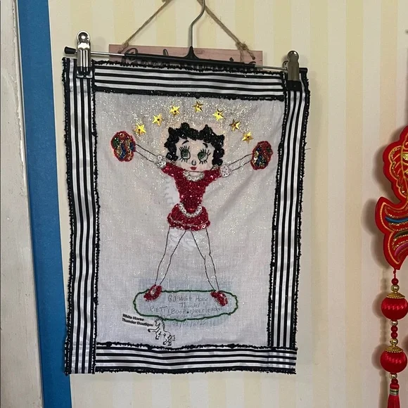 Handcrafted Wall Hanging with Embroidered Character 12” X 16” - Picture 5 of 10